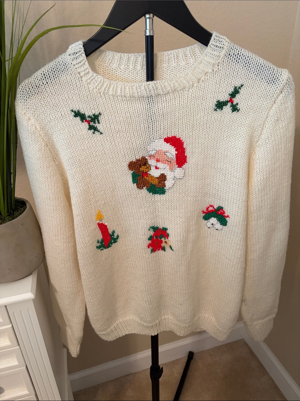 Cream Holiday Santa Knit Sweater